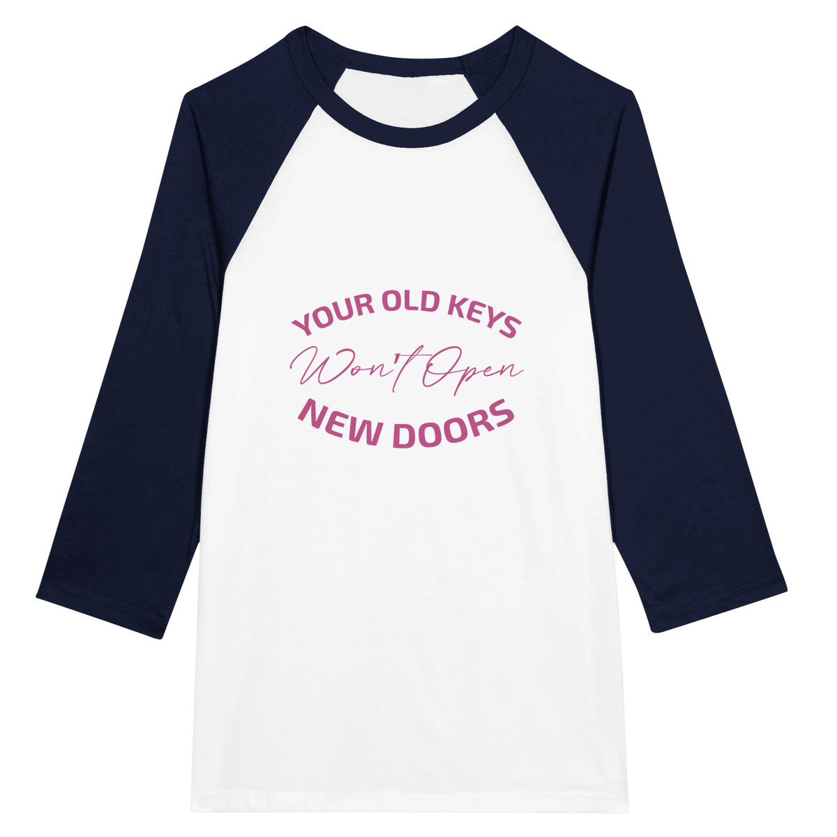 New Beginnings - Unisex 3/4 Sleeve Raglan T-Shirt - White and Navy -