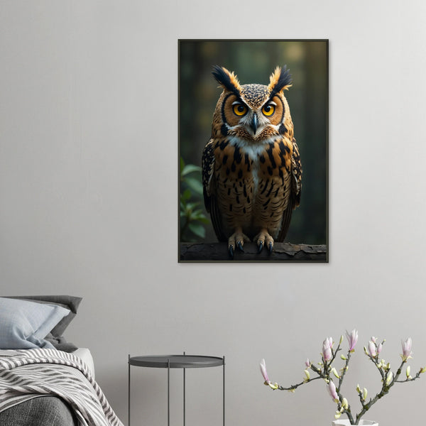 Golden Gaze - Owl Portrait Framed Poster - - Metal Framed Posters