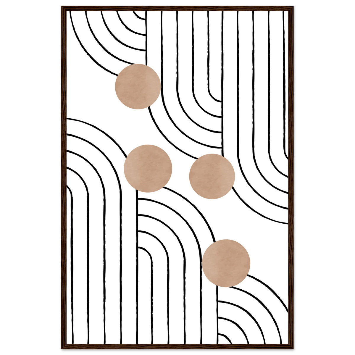 Timeless Elegance - Abstract Line Art with Natural Tones - 60x90 cm 24x36″ Dark wood frame - Wooden Framed Posters