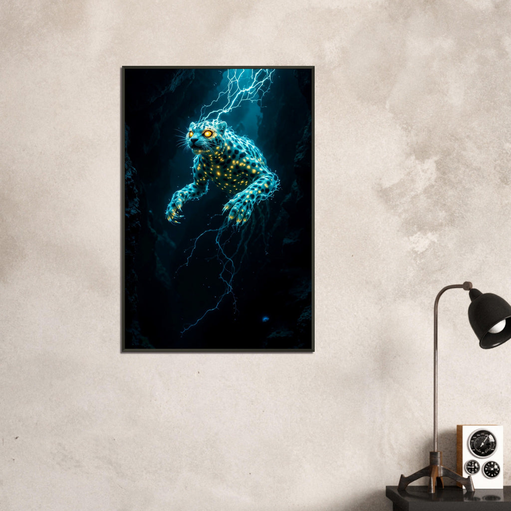 Lightning in Motion - Surreal Leopard Design - - Framed Poster