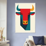 Geometric Bull Wooden Framed Poster – Modern Art Gift - - Wooden Framed Posters