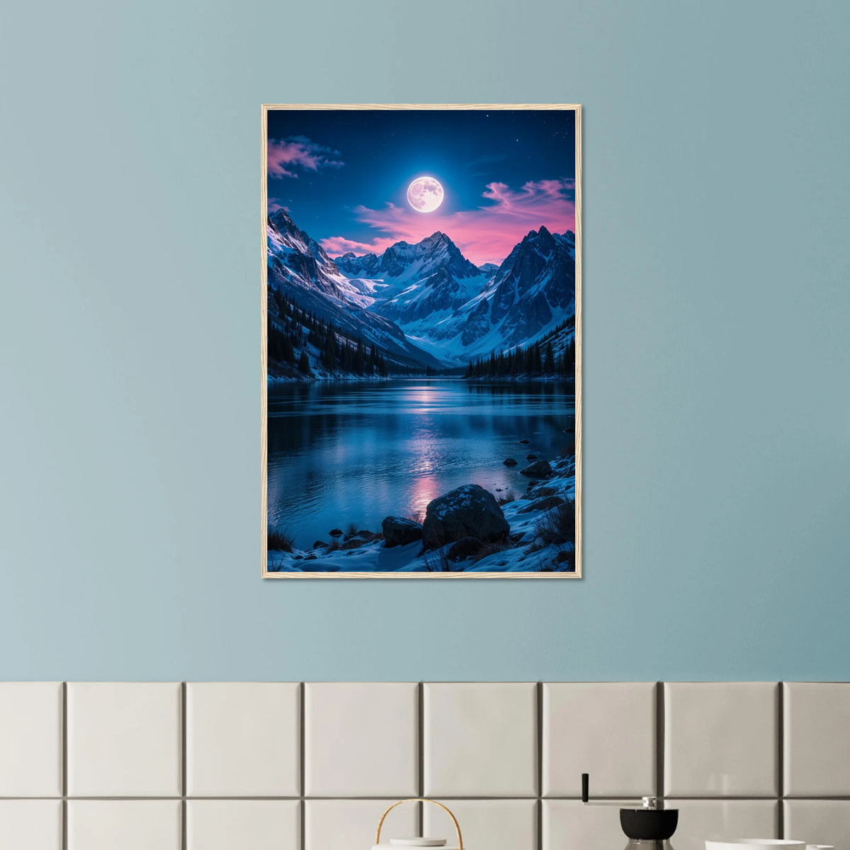 Lunar Escape – Gift + Memory Wall Art for Dreamers - Wood frame - Wooden Framed Posters