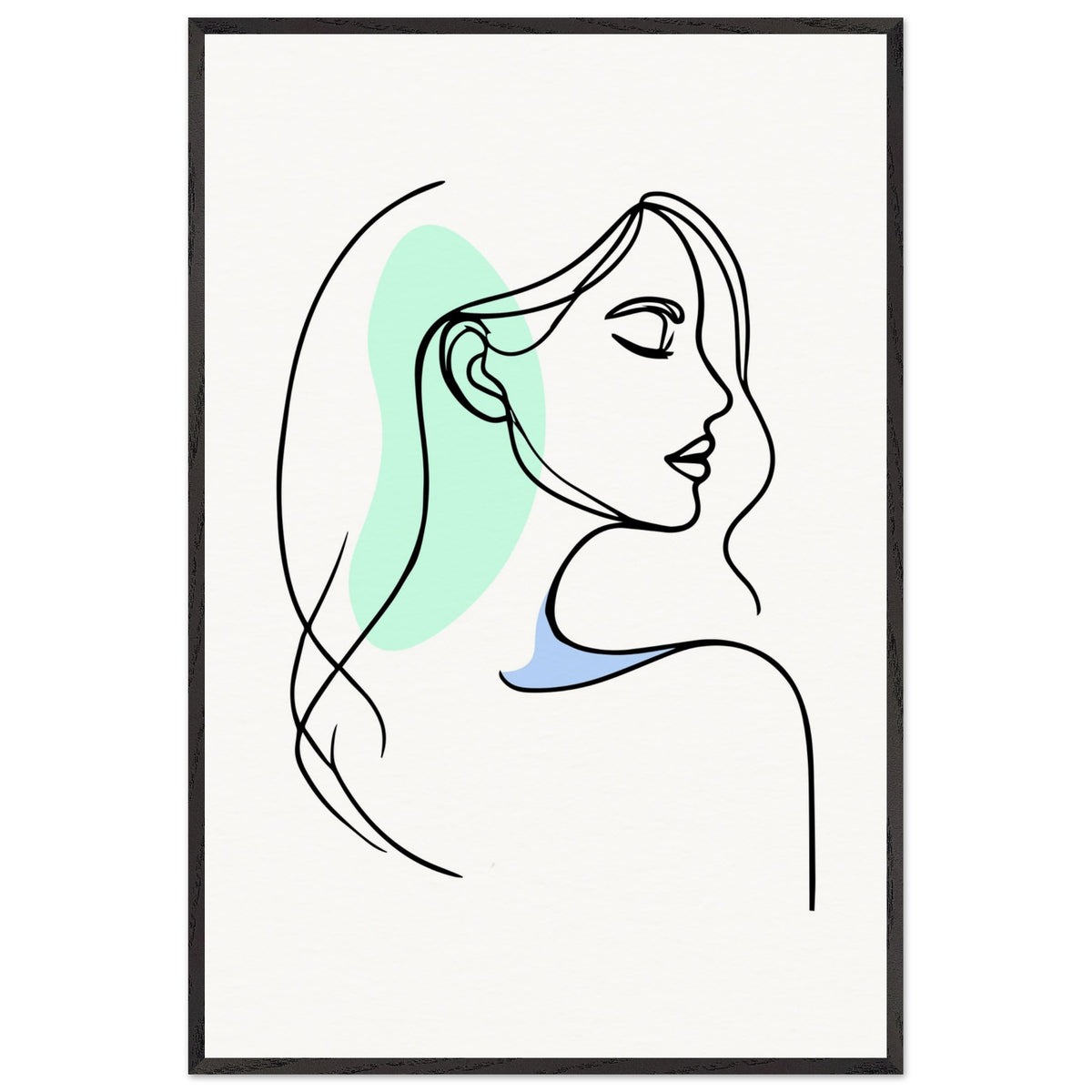 Elegance in Line - Minimalist Female Profile Art - - Wooden Framed Posters