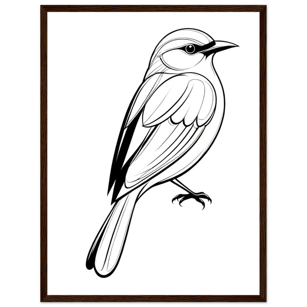 Serenity in Lines - Framed Bird Poster - 45x60 cm 18x24″ Dark wood frame - Framed Posters