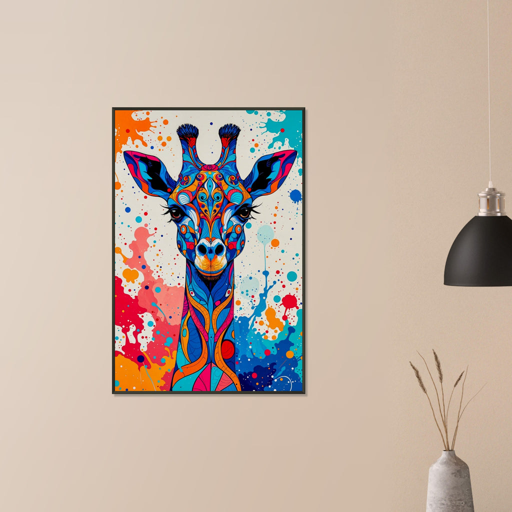 Vivid Majesty - The Colorful Giraffe Portrait - 60x90 cm 24x36″ - Framed Posters