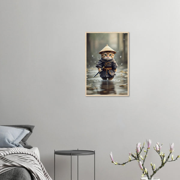 Samurai Kitty - Zen Warrior Framed Art - 40x60 cm 16x24″ Wood frame - Wooden Framed Posters