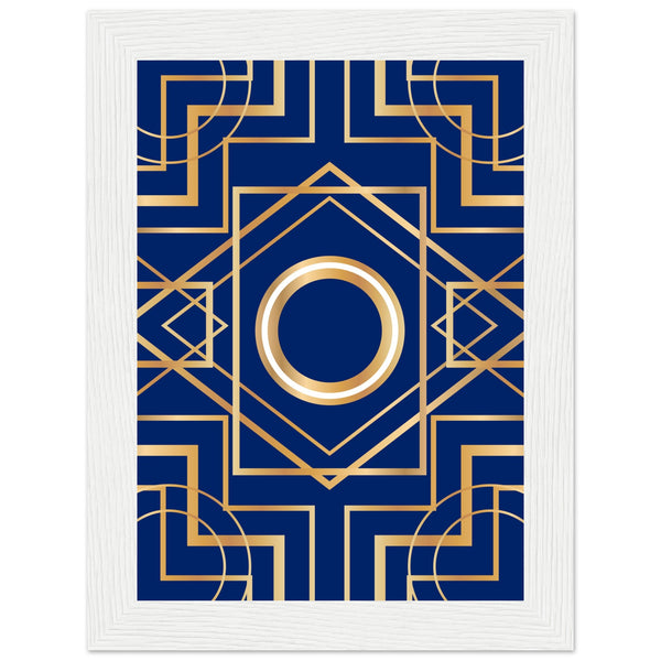 Art Deco Elegance - Blue & Gold Geometric Framed Print - 13x18 cm 5x7″ White frame - Wooden Framed Posters