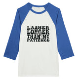 Patience & Lashes - Unisex 3/4 sleeve Raglan T-shirt - White and True -