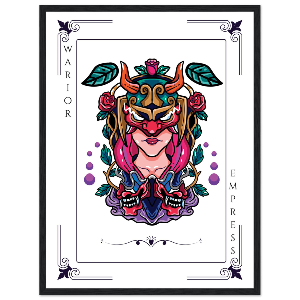 Artistry Unleashed - Warrior, Sacred Bull, and Tiger Spirit - 45x60 cm 18x24″ Black frame Warior Empress - Wooden Framed Posters