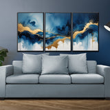 Abstract Azure Gold Panorama - 24x36 - Framed Posters