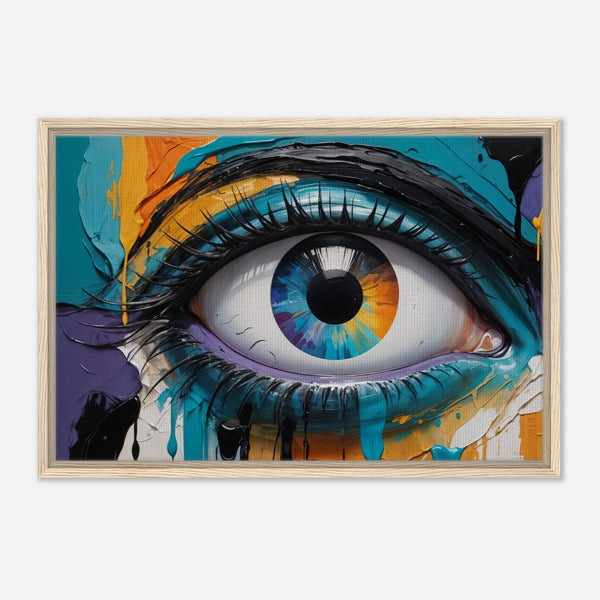 Bold Perspective - Framed Eye in Vibrant Paint - 60x90 cm 24x36″ - Framed Canvas