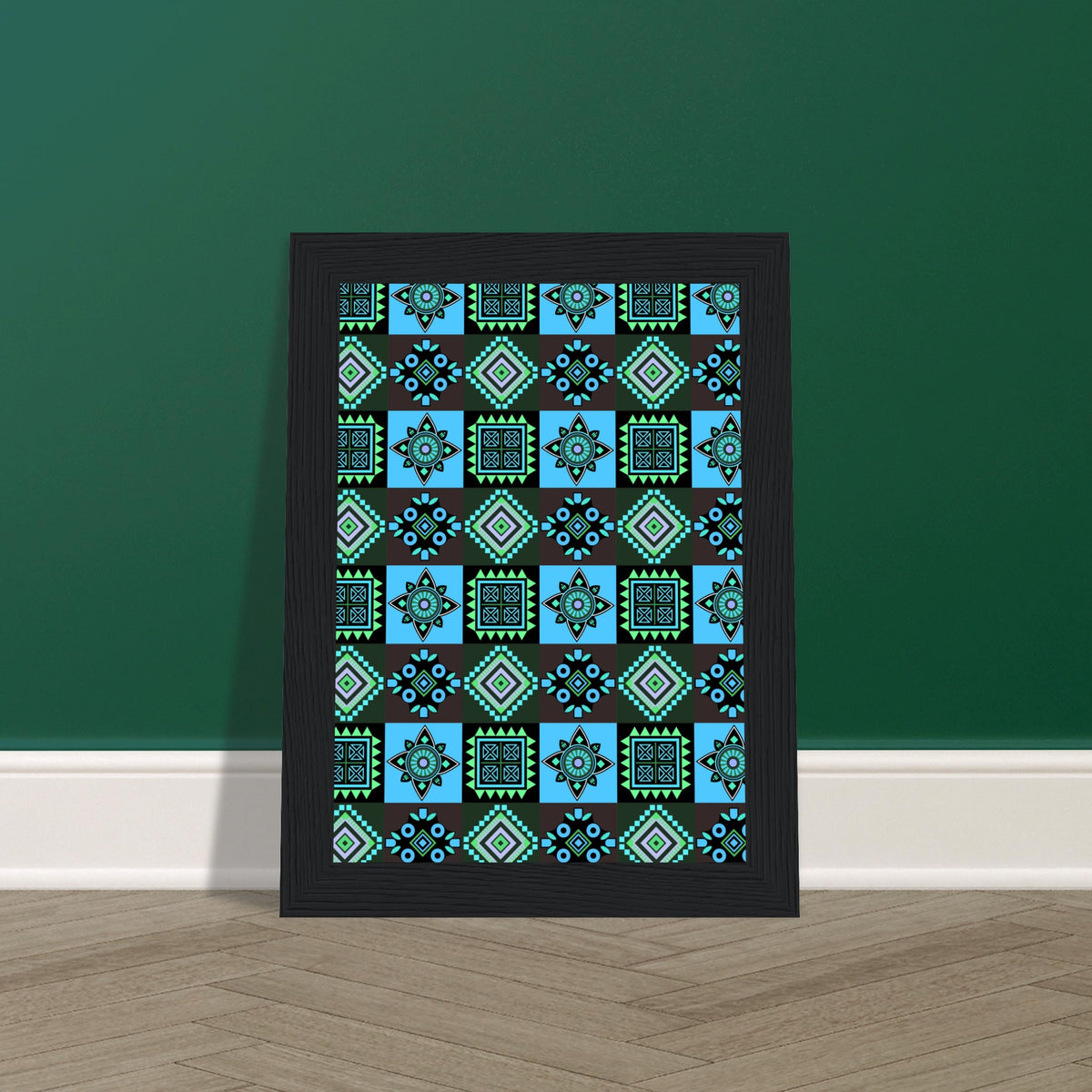 Symmetry in Blue - Luxurious Framed Print - - Wooden Framed Posters