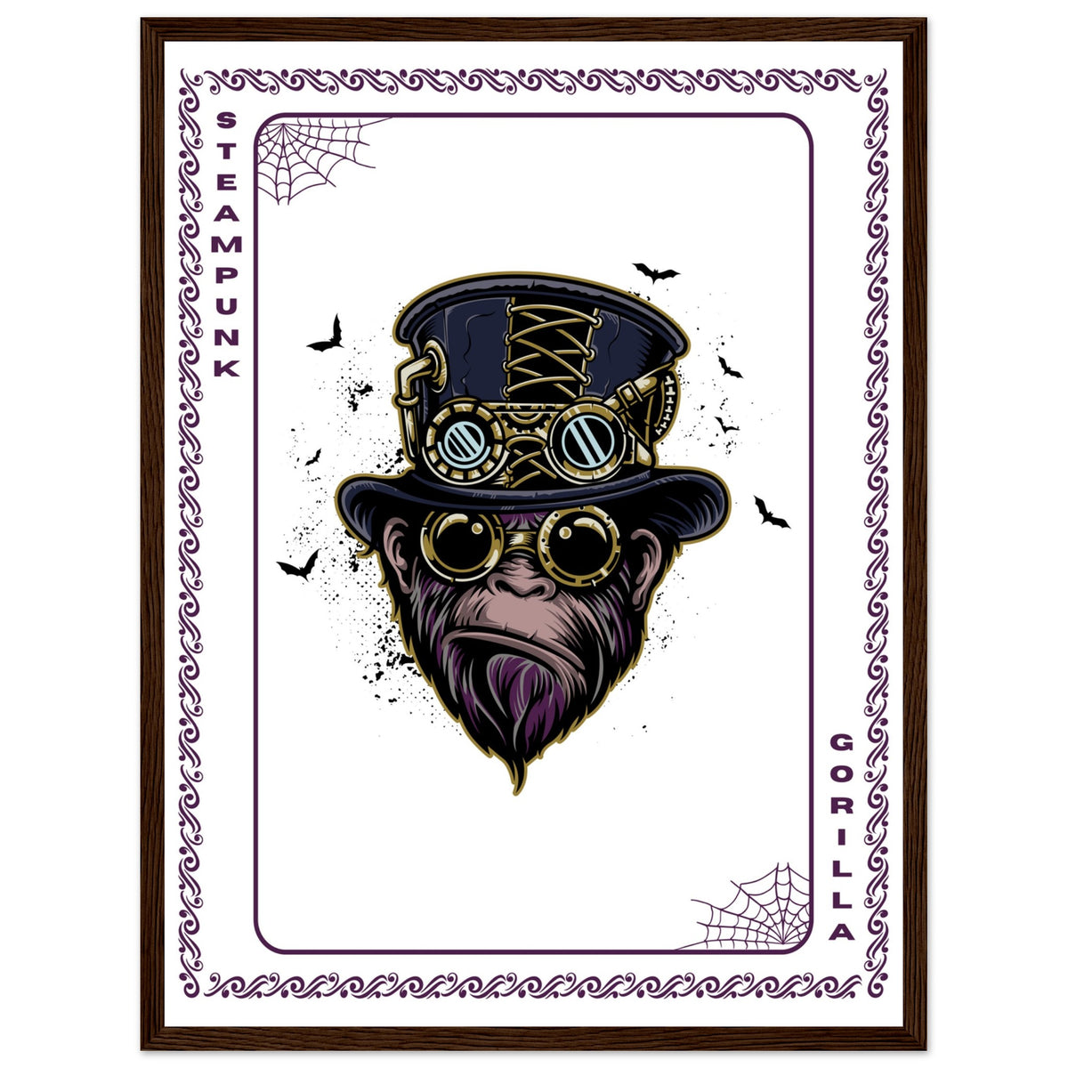 Elevate Your Decor - Steampunk, Funky, and Urban Gorilla Poster Set - 45x60 cm 18x24″ Dark wood frame Steampunk Gorilla - Wooden Framed Posters