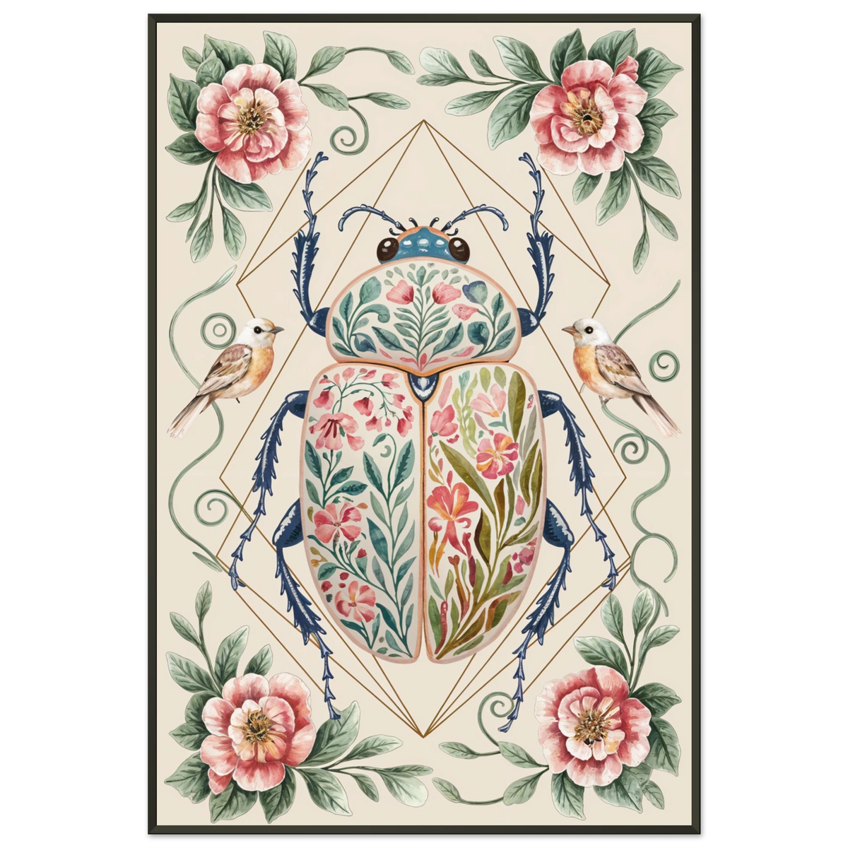 Botanical Beetle Framed Print - A Gift of Nature's Artistry - - Metal Framed Posters