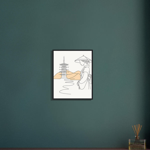 Serene Japanese Elegance - Framed Line Art - - Wooden Framed Posters