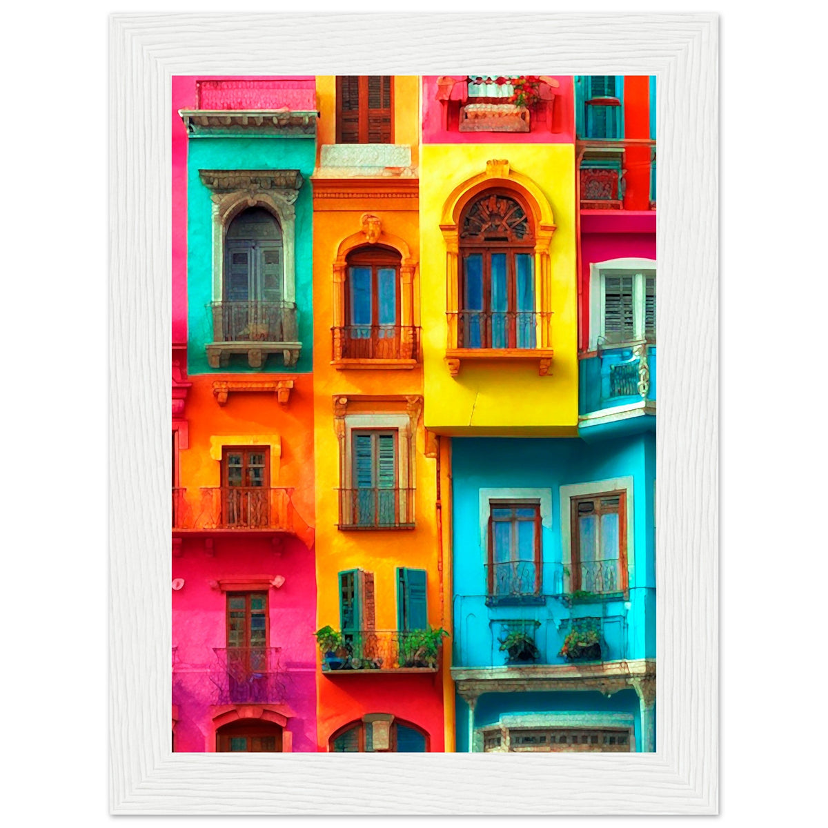 Vibrant Dreams - Colorful Cityscape Art - 13x18 cm 5x7″ White frame - Wooden Framed Poster