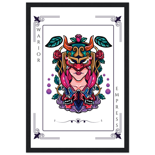 Artistry Unleashed - Warrior, Sacred Bull, and Tiger Spirit - 30x45 cm 12x18″ Black frame Warior Empress - Wooden Framed Posters