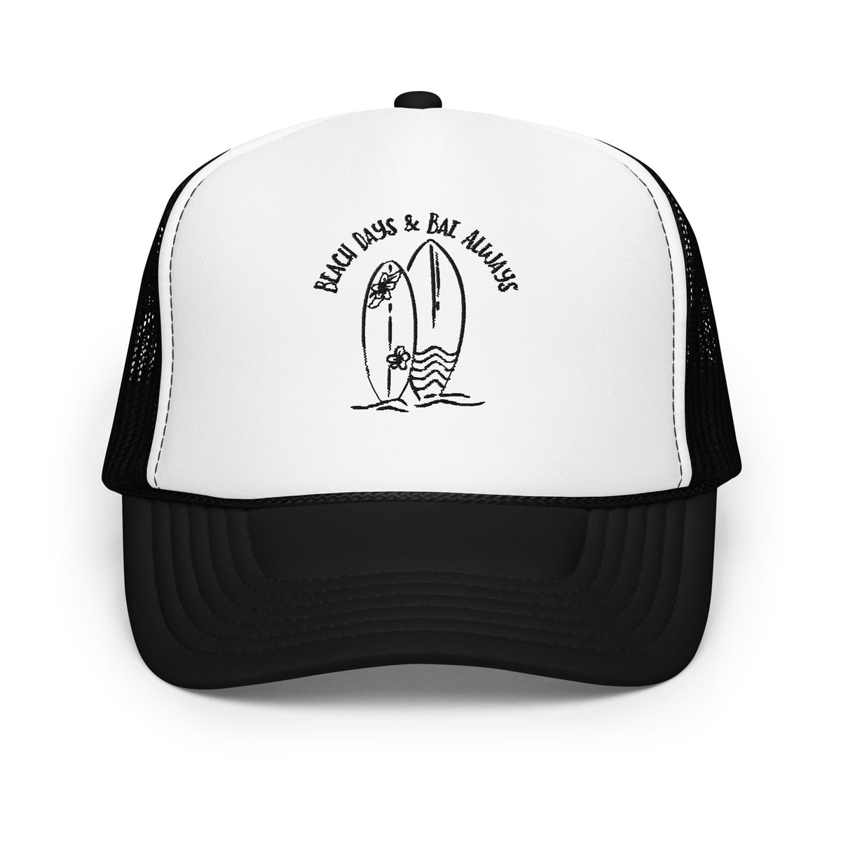 Surf's Companion - Dual Surfboard Foam Trucker Hat - Black White Black - Hats