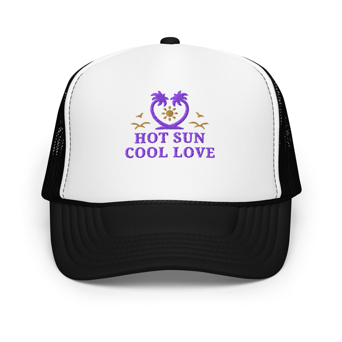 Hot Sun, Cool Love - Tropical Love Foam Trucker Hat - Black White Black - Hats