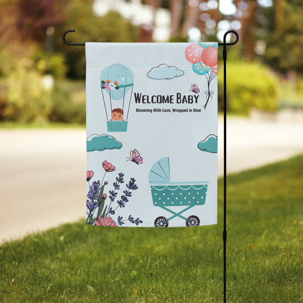 Welcome Baby Boy Garden Flag – A Bloom of Blue Joy - Default Title - Printed Flags