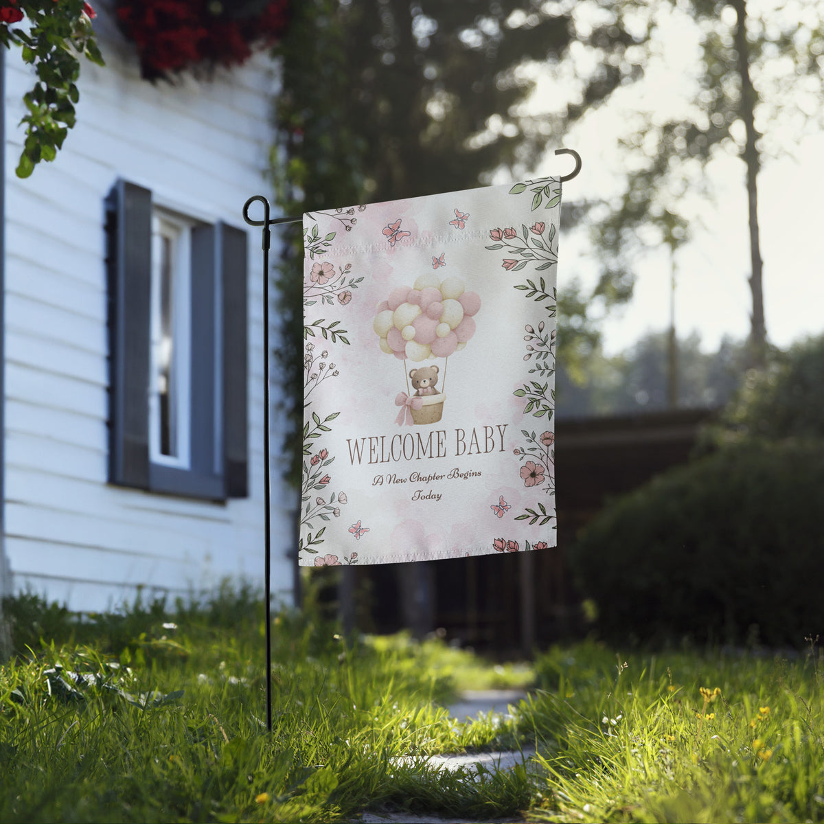 Baby Girl Garden Flag – A Sweet Start in Blush & Bloom - Default Title - Printed Flags