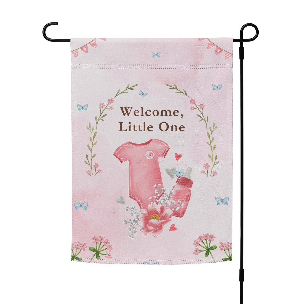 Baby Girl Garden Flag – Welcome, Little One with Love - Default Title - Printed Flags