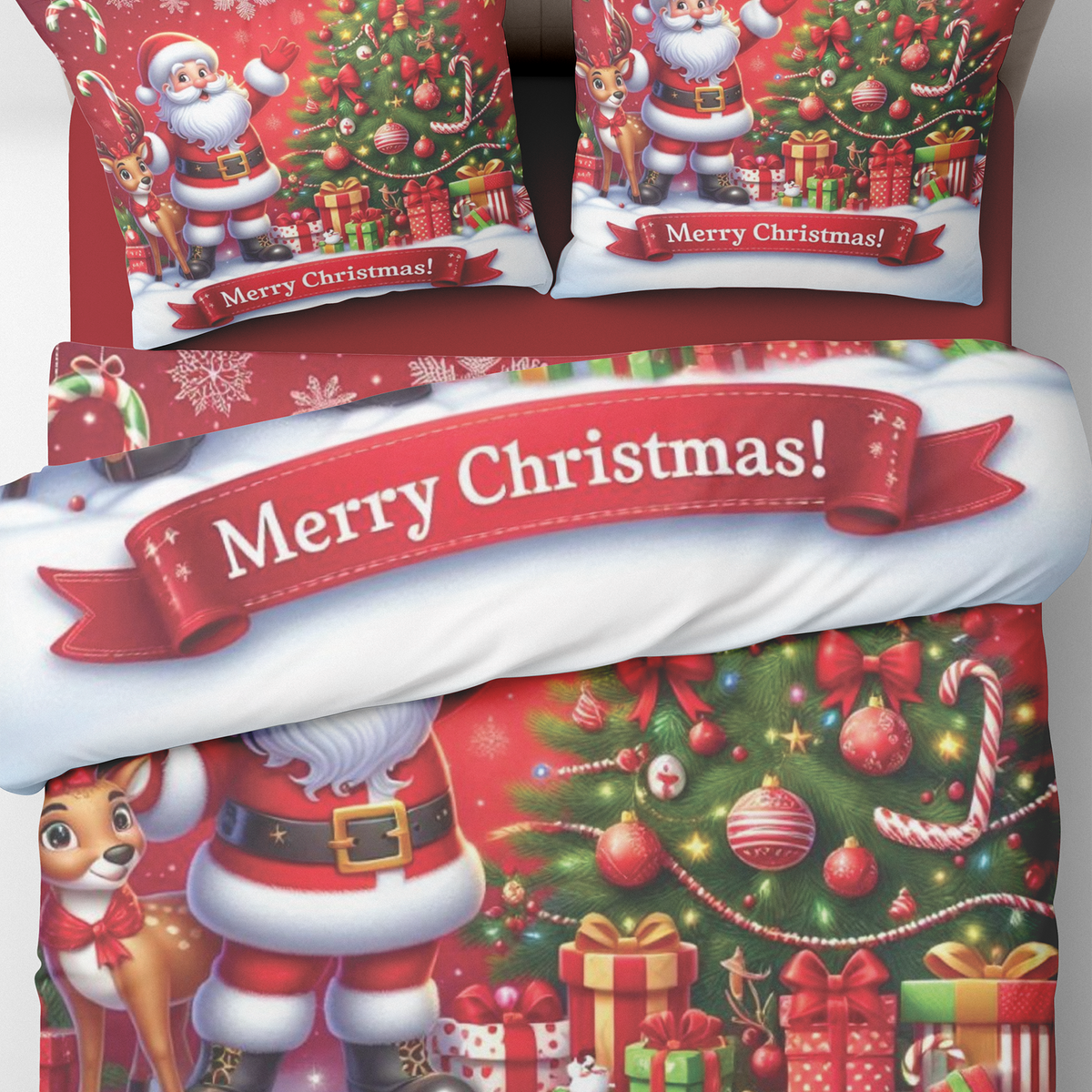 Merry & Bright - Santa's Holiday Cotton Satin Bedding - - Home Decor