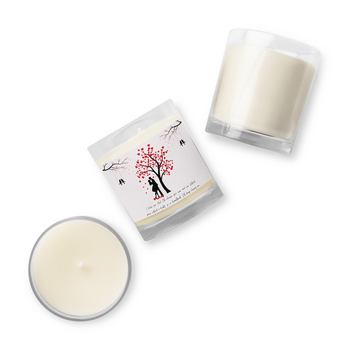 Romantic Whispers - Heart Leaves and Silhouette Candle - - Wax Candle