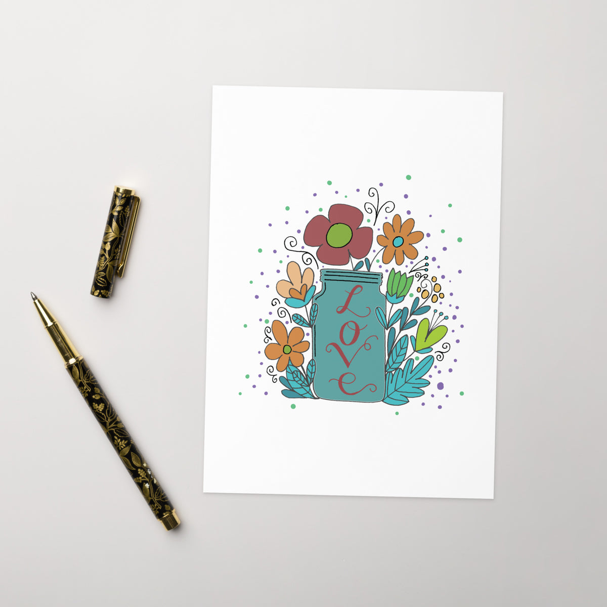 Blossoming Memories - Hand Drawn Flower Vase Greeting Card - 5″×7″ - Greeting Cards