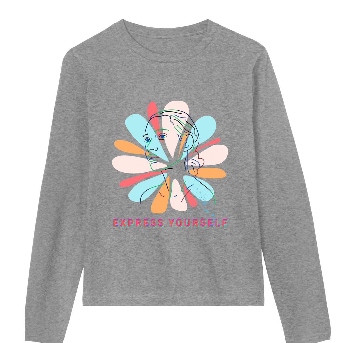 Floral Fusion - Bold Artistic Tee - Grey melange women - Long Sleeve T-shirts