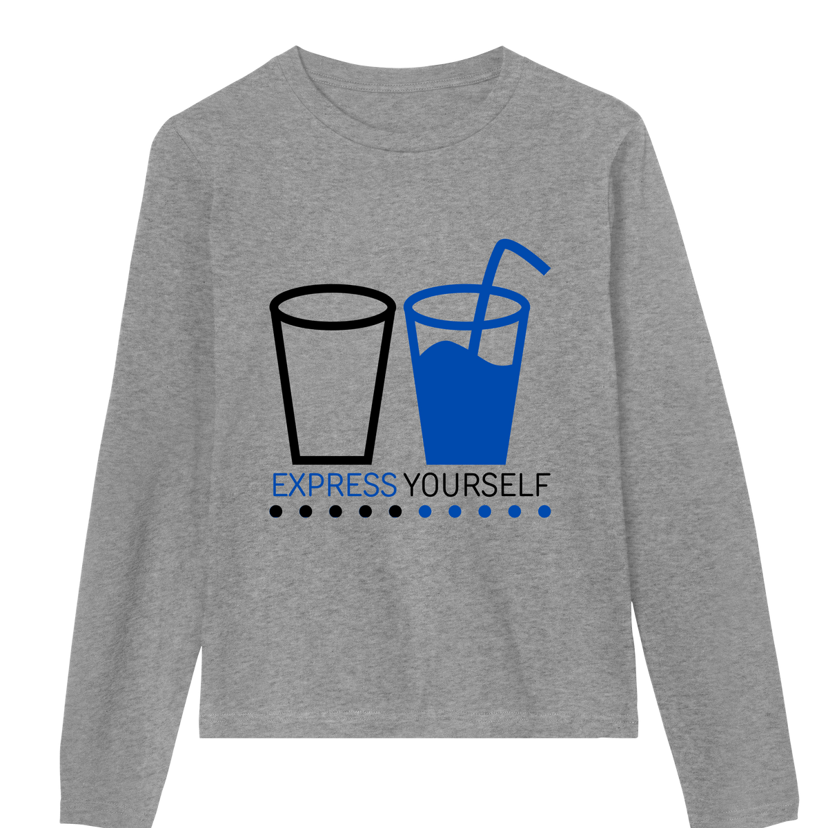 Cool & Expressive - Blue Drink Graphic Tee - Grey melange women - Long Sleeve T-shirts