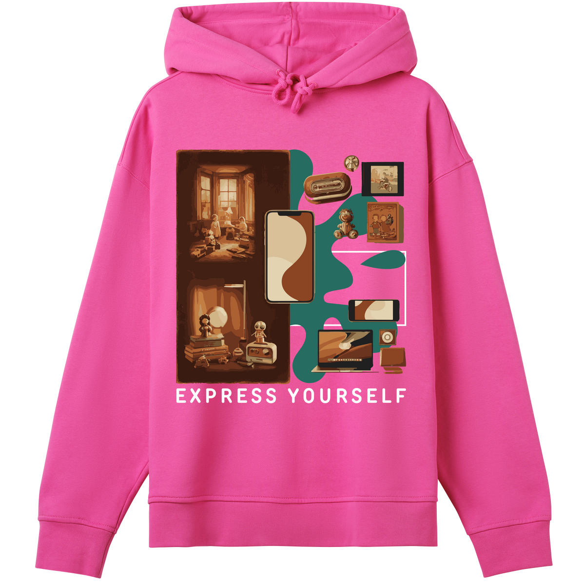 Nostalgic Chic - Tech-Inspired Hoodie - Hyper pink women - Hoodies