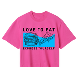 Snack Attack - Stylish Food Print Crop - Hyper pink women - Crop Tops