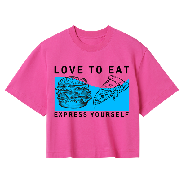 Snack Attack - Stylish Food Print Crop - Hyper pink women - Crop Tops