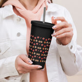 Floral Fusion - Insulated tumbler with a straw - Black - Tumblers