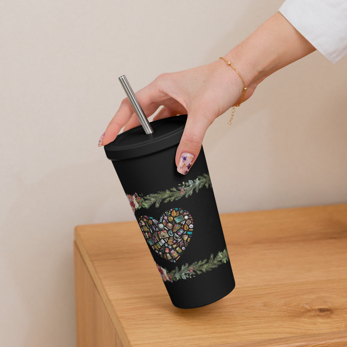 Charming Floral Art Tumbler - - Travel Mugs