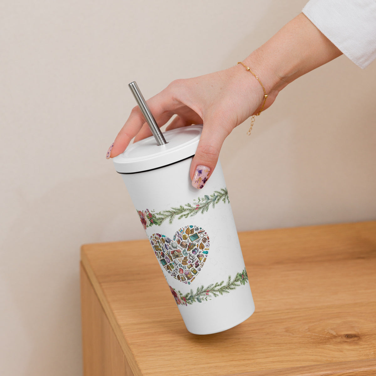 Charming Floral Art Tumbler - - Travel Mugs