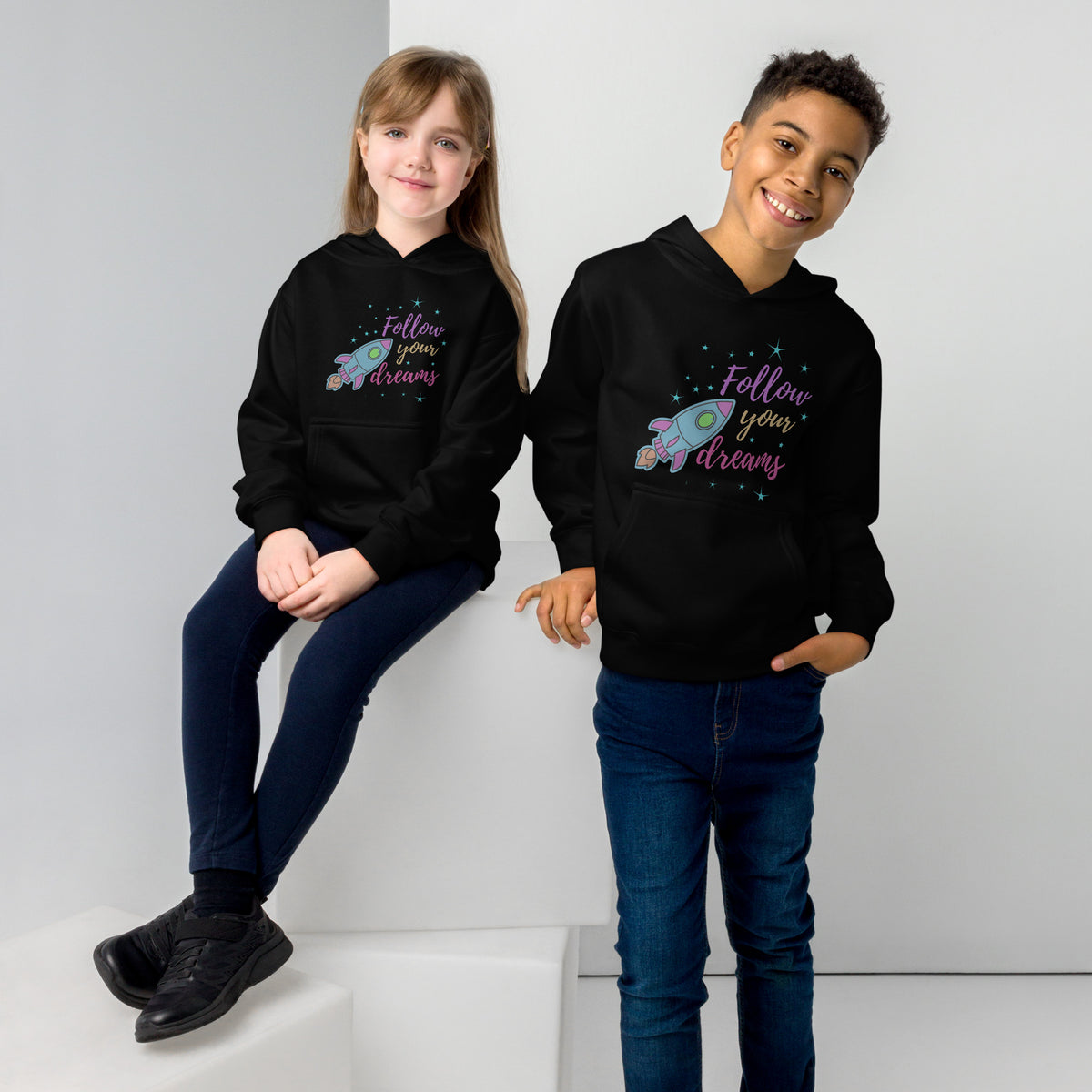 Rocket Dreams Eco Hoodie - Follow Your Dreams - Black - Kid's Hoodie