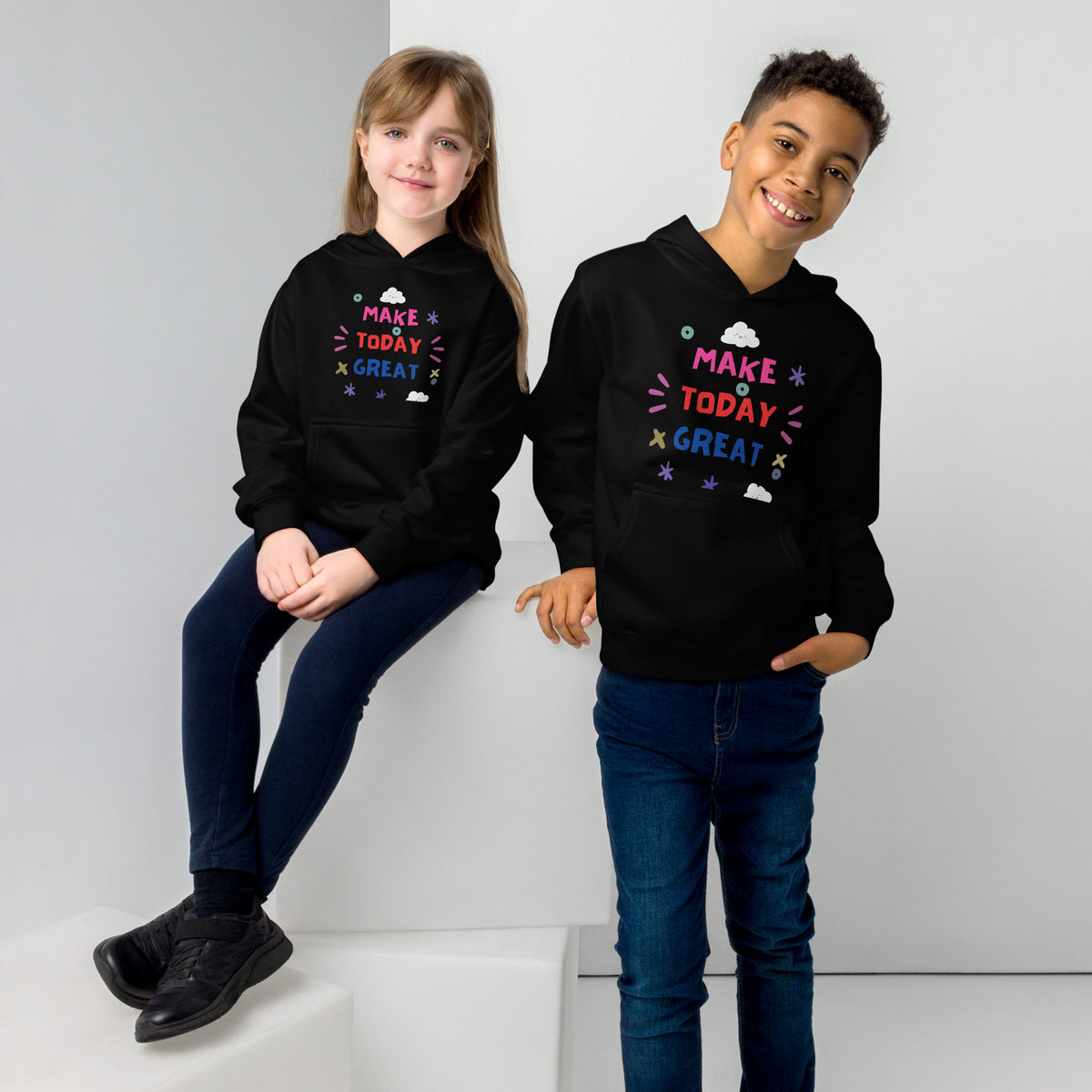 Make Today Great Kids Eco Hoodie - Black - Kid's Hoodie