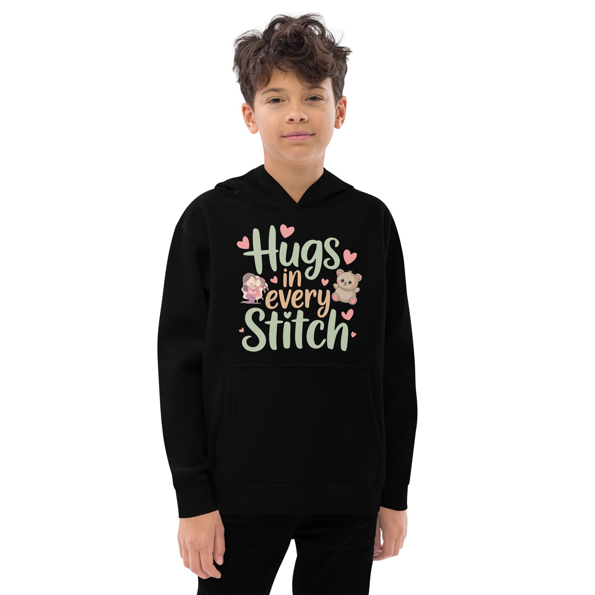 Hugs in Every Stitch - Heartwarming Kids Fleece Hoodie - Black - Hoodies