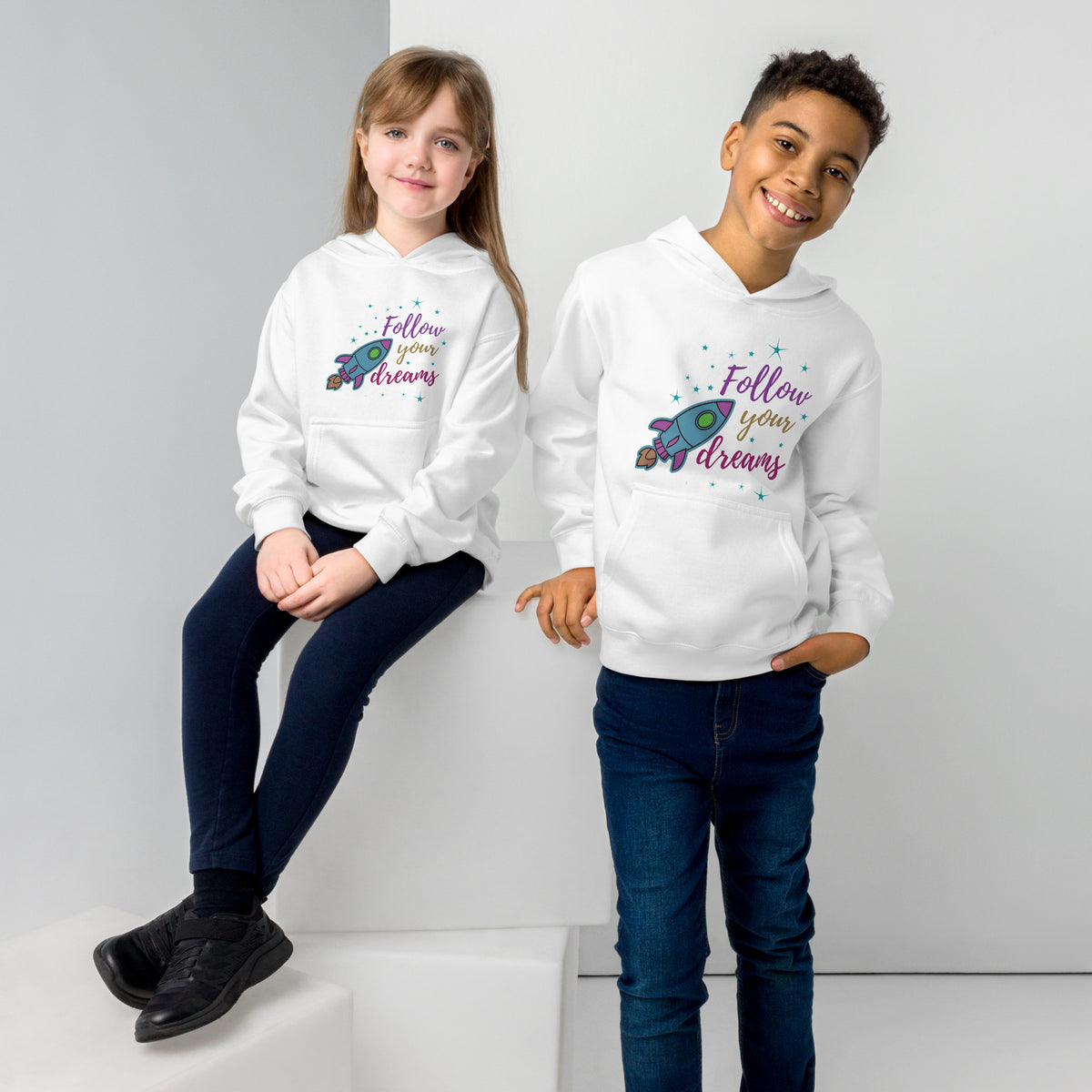 Rocket Dreams Eco Hoodie - Follow Your Dreams - White - Kid's Hoodie