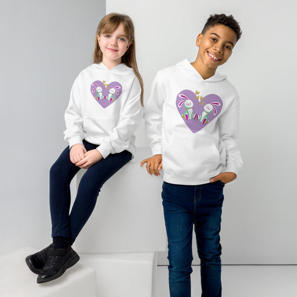 Bunny Love Eco Hoodie - Heartfelt Happiness - White - Kid's Hoodie