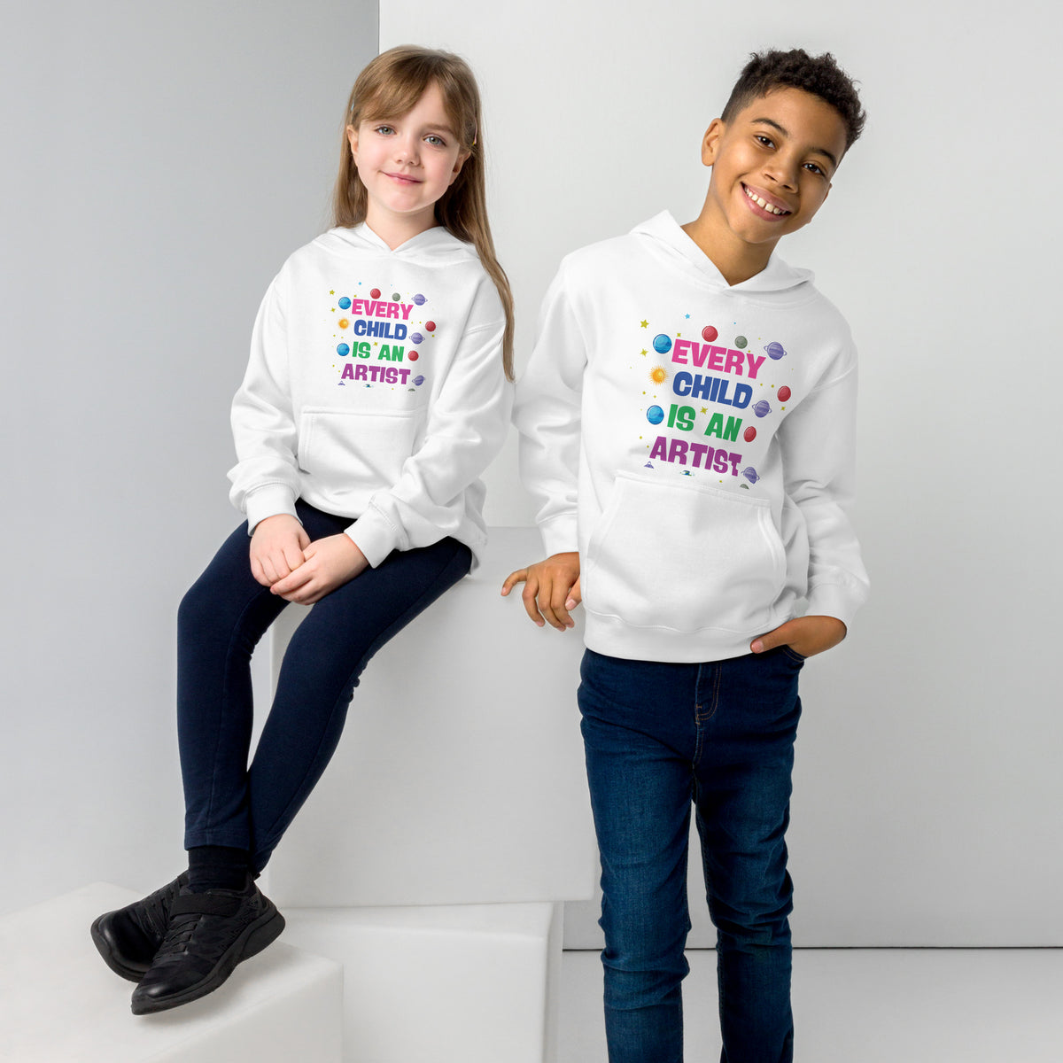 Every Child is an Artist Kids Eco Hoodie - White - Kid's Hoodies