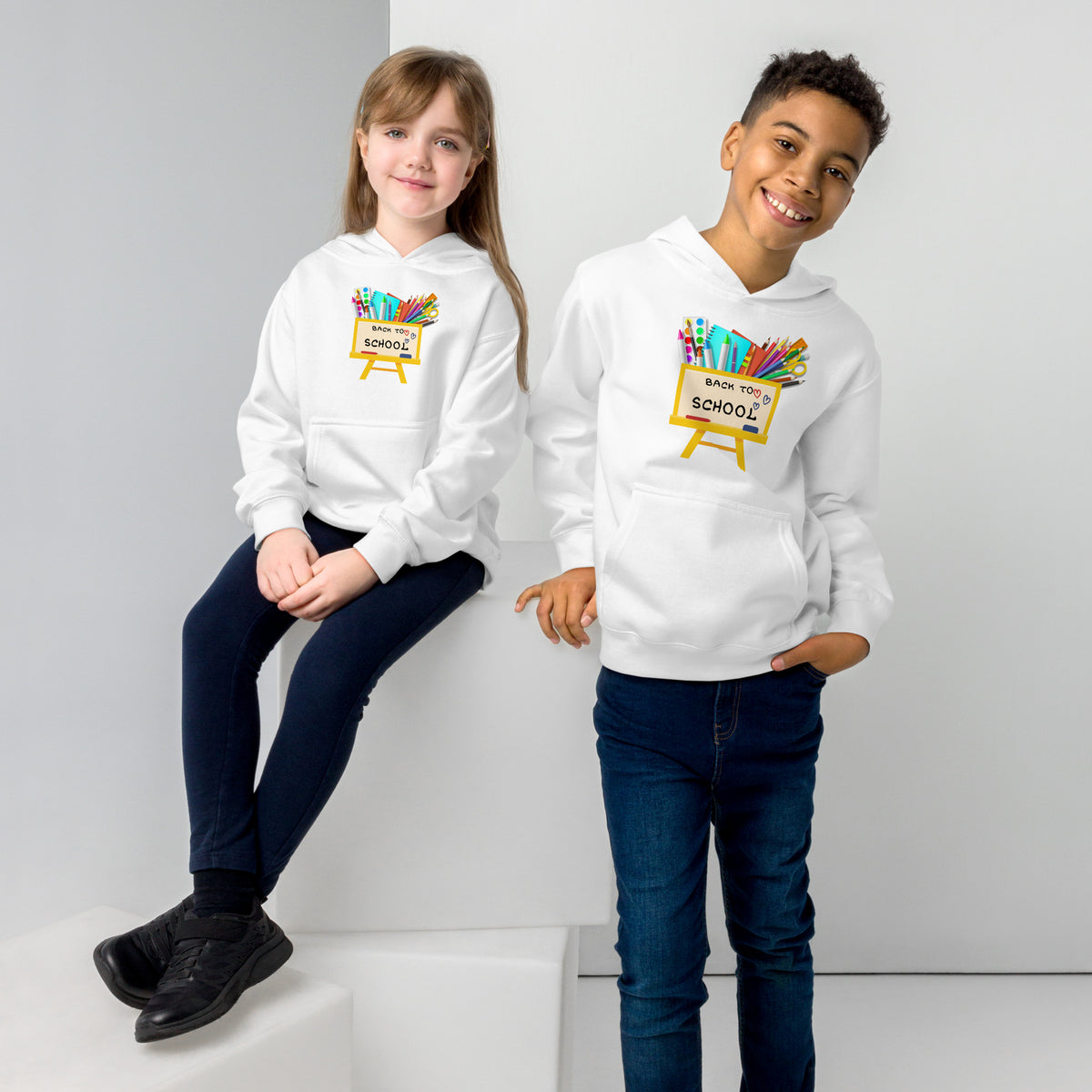 Colourful Adventures Await - Back to School Kids Hoodie - White - Hoodies