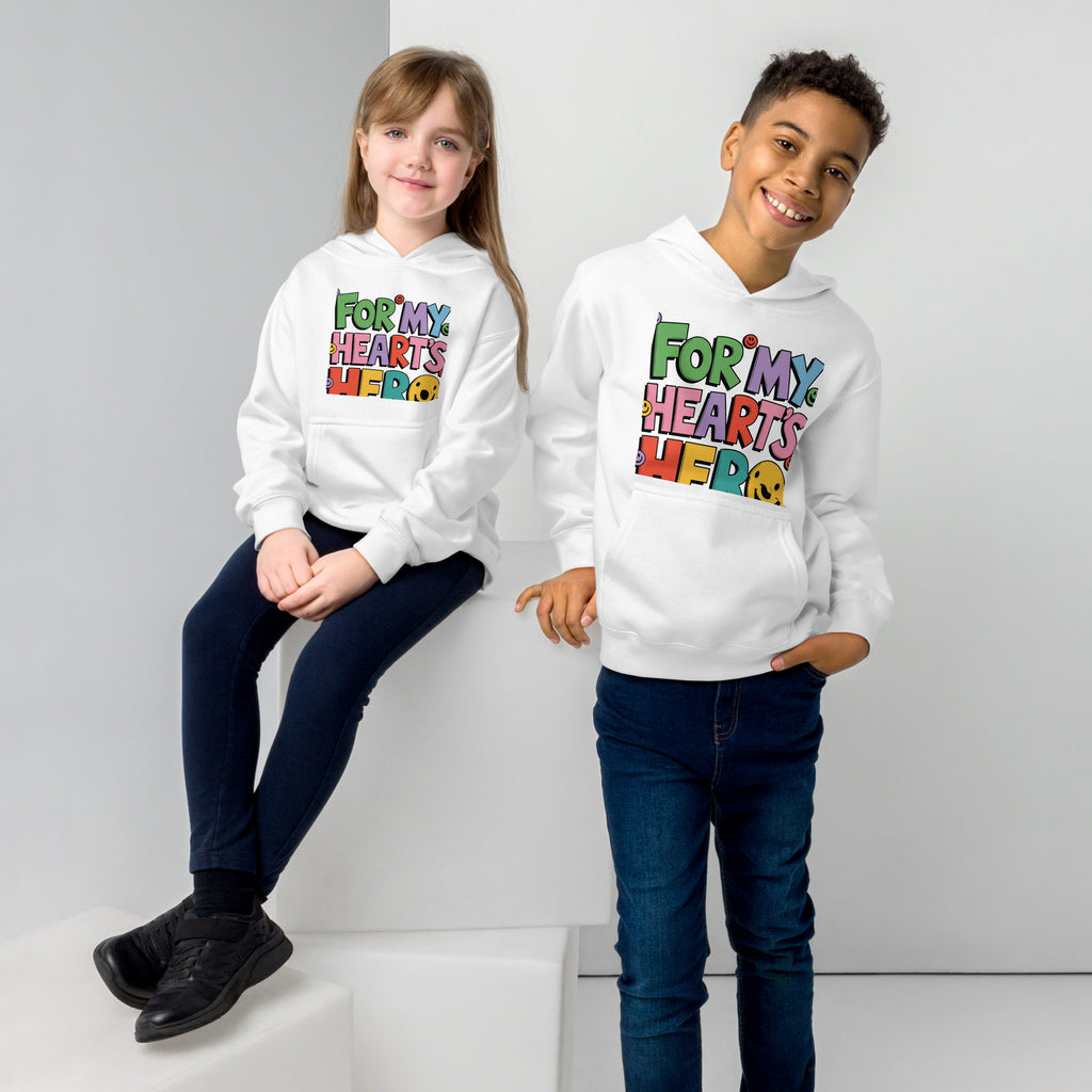 For My Heart’s Hero - Vibrant Kids Fleece Hoodie - White - Fleece Hoodies