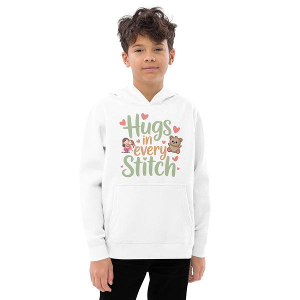 Hugs in Every Stitch - Heartwarming Kids Fleece Hoodie - White - Hoodies