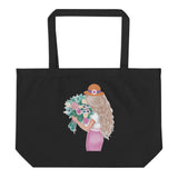 Floral Harmony Large Tote Bag - Black - Tote Bags