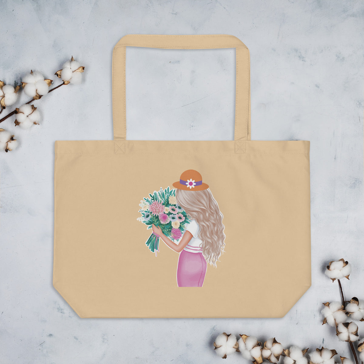 Floral Harmony Large Tote Bag - - Tote Bags