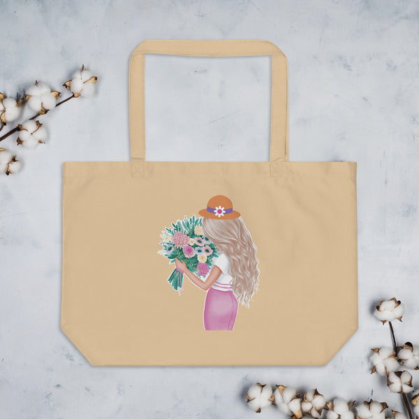 Floral Harmony Large Tote Bag - - Tote Bags