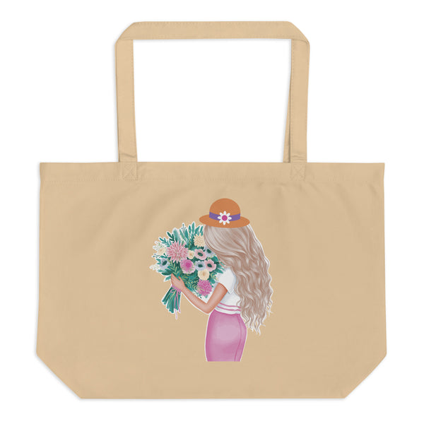 Floral Harmony Large Tote Bag - Oyster - Tote Bags